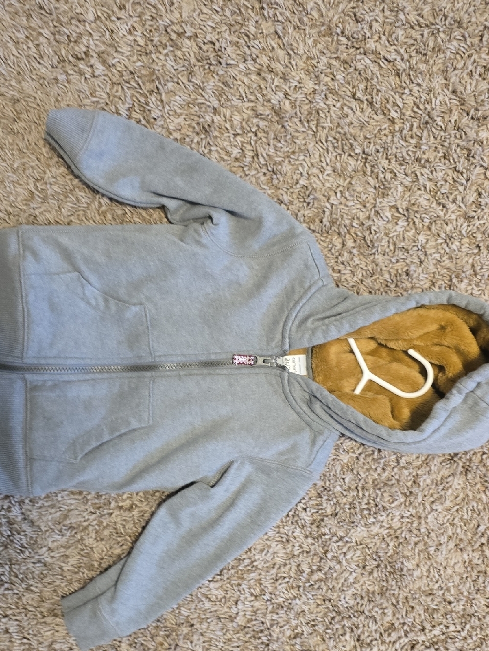 Carter's Light Gray Hooded Zip Jacket with Tan Faux-Fur Lining